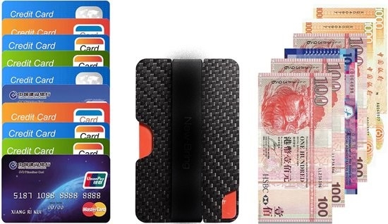  100% Compact Carbon Mini Money Clip Creditcard en Pinpashouder met RFID en NFC blokkering. 